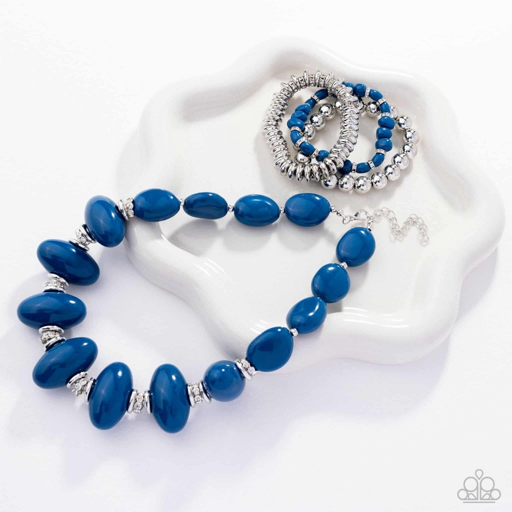 Blue Beaded Necklace and Bracelet Set
